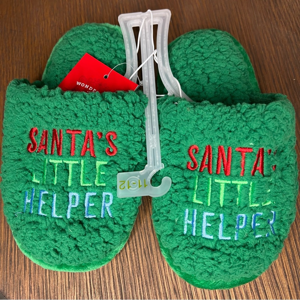 Wondershop Santa's Helper Kids Sherpa Christmas Slippers - 11-12, Green